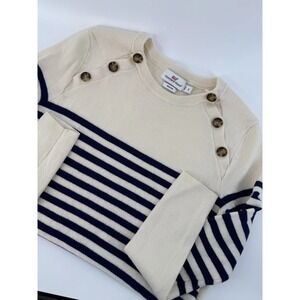Vineyard Vines Merino Wool Button Neck Sailor Sweater Size M White Blue Stripes